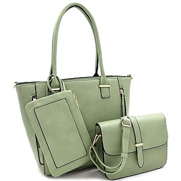 3 in 1 Zipper Accent Tote Cross Body Value SET