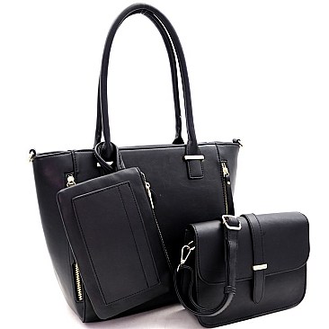 3 in 1 Zipper Accent Tote Cross Body Value SET