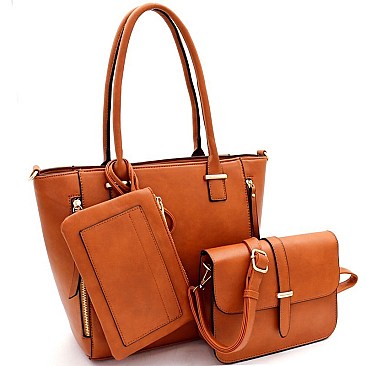 3 in 1 Zipper Accent Tote Cross Body Value SET