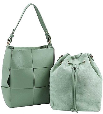 2 IN 1 STYLISH WOVEN SATCHEL WITH LONG STRAP