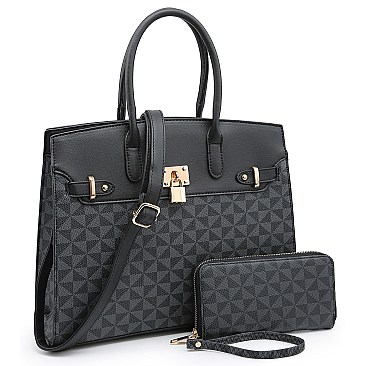 2-in-1 Monogram Padlock Colorblock Satchel