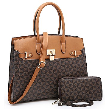 2-in-1 Monogram Padlock Colorblock Satchel