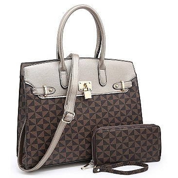 2-in-1 Monogram Padlock Colorblock Satchel