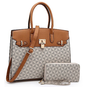 2-in-1 Monogram Padlock Colorblock Satchel