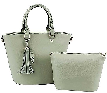 2 IN 1 CUTE TASSEL ACCENT TOTE BAG WITH LONG STRAP