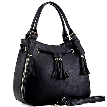 2-Way Chunky Tassel Accent Drawstring Hobo