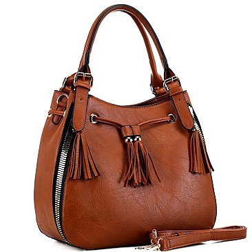 2-Way Chunky Tassel Accent Drawstring Hobo