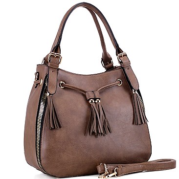 2-Way Chunky Tassel Accent Drawstring Hobo