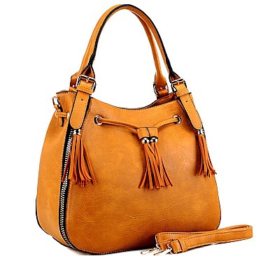 2-Way Chunky Tassel Accent Drawstring Hobo