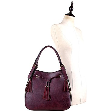 2-Way Chunky Tassel Accent Drawstring Hobo