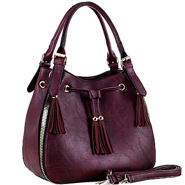 2-Way Chunky Tassel Accent Drawstring Hobo