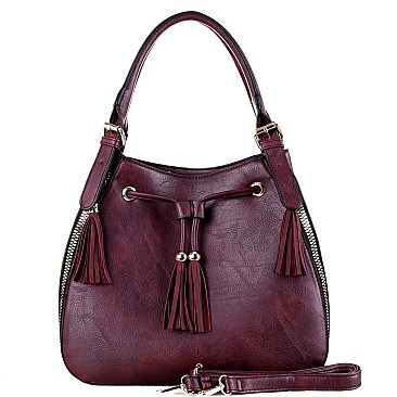 2-Way Chunky Tassel Accent Drawstring Hobo