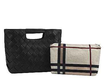 2IN1 FASHION CHECKER DESIGN TOTE BAG AND MINI BAG SET