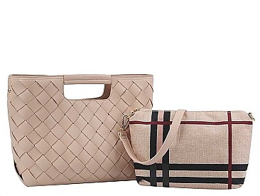 2IN1 FASHION CHECKER DESIGN TOTE BAG AND MINI BAG SET