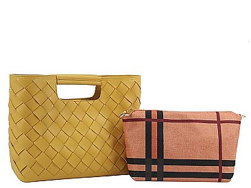 2IN1 FASHION CHECKER DESIGN TOTE BAG AND MINI BAG SET