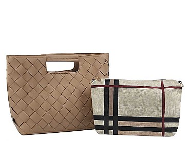 2IN1 FASHION CHECKER DESIGN TOTE BAG AND MINI BAG SET