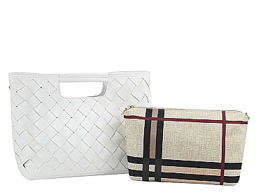 2IN1 FASHION CHECKER DESIGN TOTE BAG AND MINI BAG SET