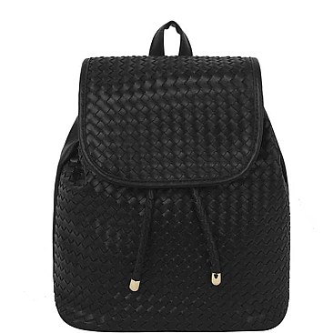 STYLISH WOVEN LEATHER CROSSED DRAWSTRING BACKPACK