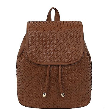 STYLISH WOVEN LEATHER CROSSED DRAWSTRING BACKPACK