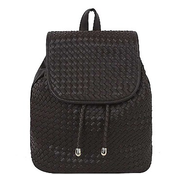 STYLISH WOVEN LEATHER CROSSED DRAWSTRING BACKPACK