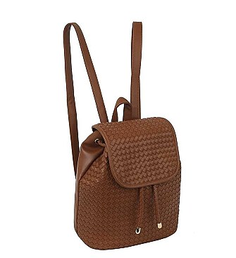 STYLISH WOVEN LEATHER CROSSED DRAWSTRING BACKPACK