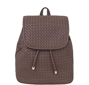 STYLISH WOVEN LEATHER CROSSED DRAWSTRING BACKPACK