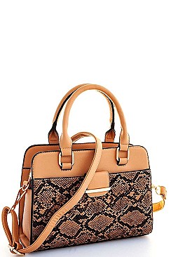 CHIC TWO TONE SNAKE PATTERN SATCHEL WITH LONG STRAP