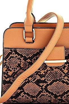 CHIC TWO TONE SNAKE PATTERN SATCHEL WITH LONG STRAP