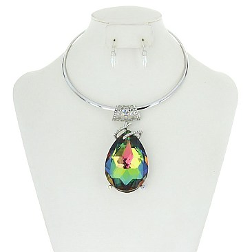 Large Crystal Teardrop Necklace MEZN1005