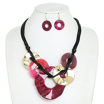 CIRCLE ACETATE ADJUSTABLE NECKLACE Earrings Set