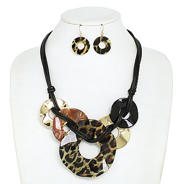 CIRCLE ACETATE ADJUSTABLE NECKLACE Earrings Set