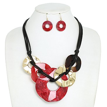 CIRCLE ACETATE ADJUSTABLE NECKLACE Earrings Set