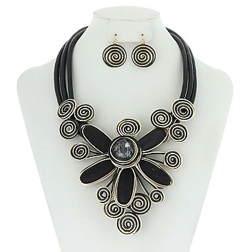 Spiral Flower Statement Necklace Set MEZN1520