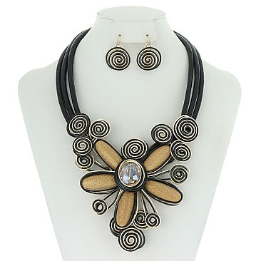 Spiral Flower Statement Necklace Set MEZN1520