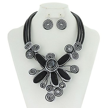 Spiral Flower Statement Necklace Set MEZN1520