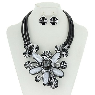 Spiral Flower Statement Necklace Set MEZN1520