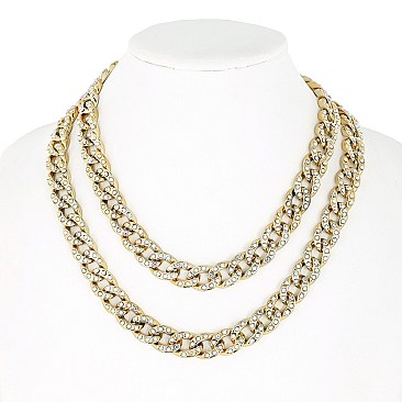 DOUBLE PAVE LINKED CUBAN CHAIN NECKLACE W STONES