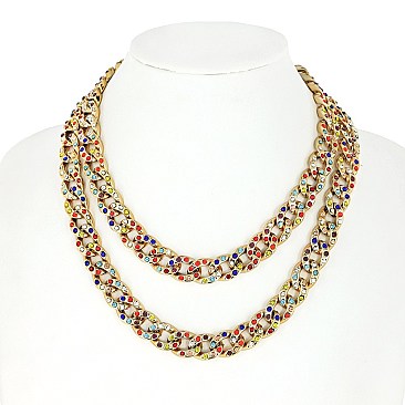 DOUBLE PAVE LINKED CUBAN CHAIN NECKLACE W STONES