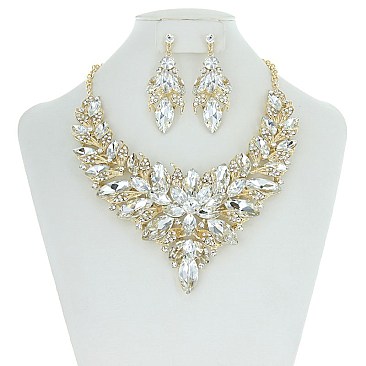 Vine Floral Style Bib RHINESTONE NECKLACE With Matching Earrings MEZ8422
