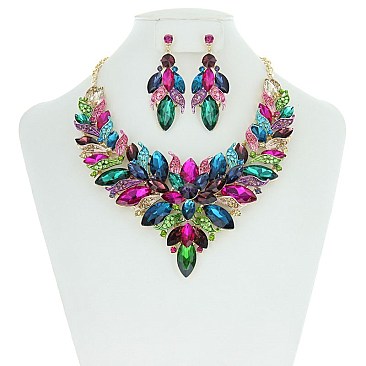 Vine Floral Style Bib RHINESTONE NECKLACE With Matching Earrings MEZ8422