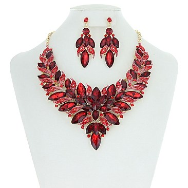 Vine Floral Style Bib RHINESTONE NECKLACE With Matching Earrings MEZ8422