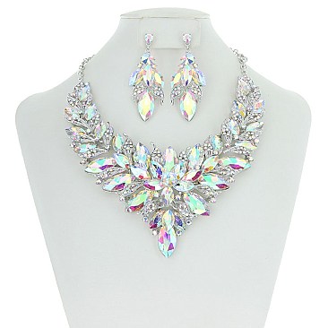 Vine Floral Style Bib RHINESTONE NECKLACE With Matching Earrings MEZ8422