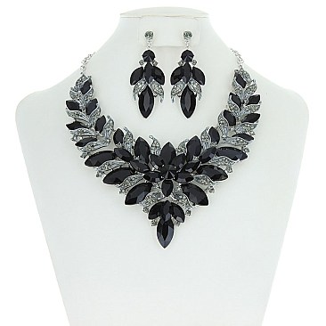 Vine Floral Style Bib RHINESTONE NECKLACE With Matching Earrings MEZ8422