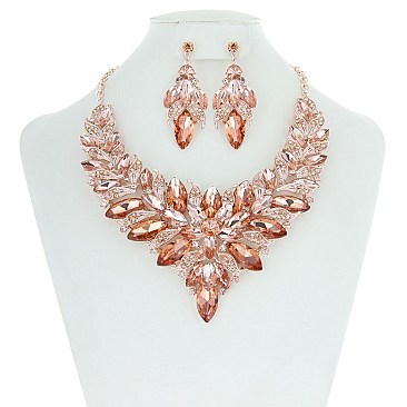Vine Floral Style Bib RHINESTONE NECKLACE With Matching Earrings MEZ8422