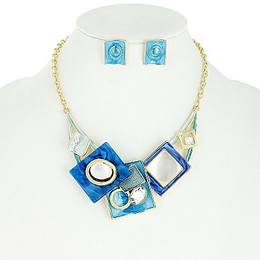 TRENDY MABLE PATTERN METAL STATEMENT NECKLACE AND EARRINGS SET