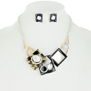 TRENDY MABLE PATTERN METAL STATEMENT NECKLACE AND EARRINGS SET