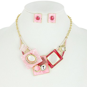 TRENDY MABLE PATTERN METAL STATEMENT NECKLACE AND EARRINGS SET