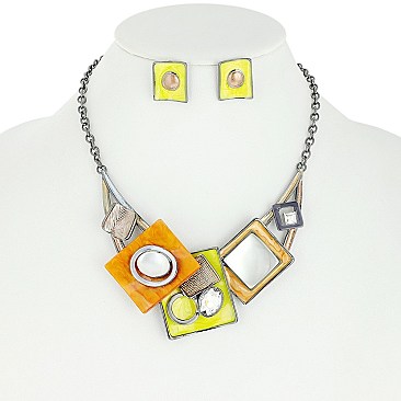 TRENDY MABLE PATTERN METAL STATEMENT NECKLACE AND EARRINGS SET