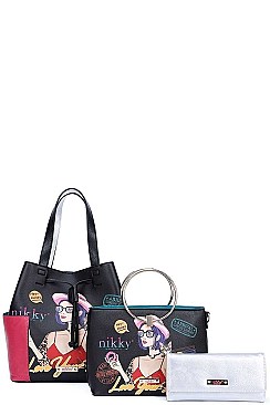 3 IN 1 Nikky by Nicole Lee LOVE YOUR LOOK PRINT SATCHEL SHOULDER BAG