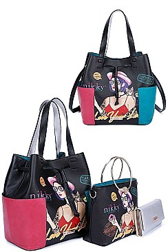 3 IN 1 Nikky by Nicole Lee LOVE YOUR LOOK PRINT SATCHEL SHOULDER BAG
